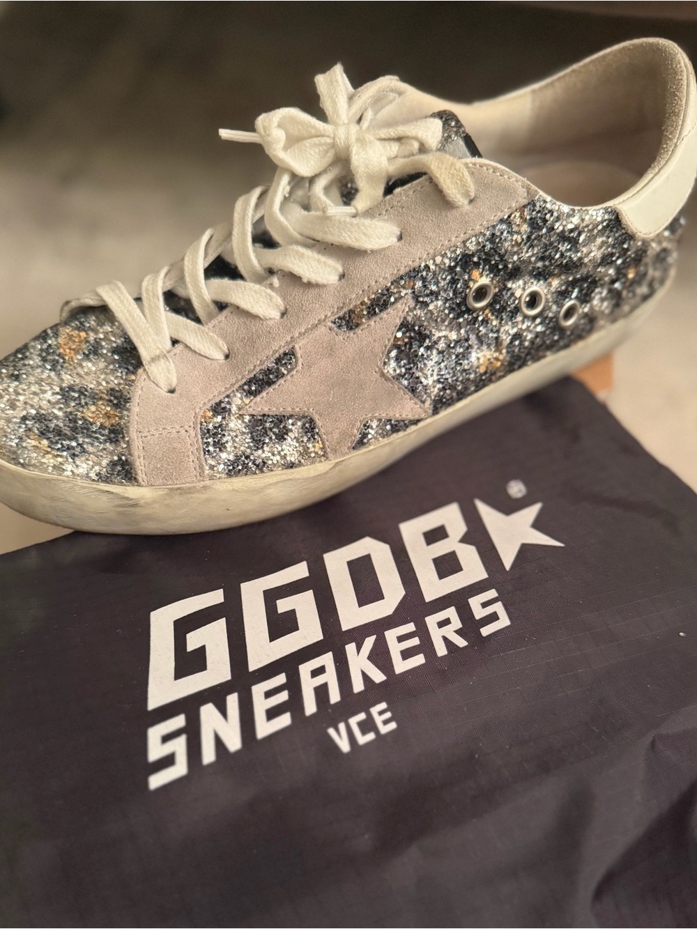 Golden Goose Silver Glitter Leopard Women's Sneakers